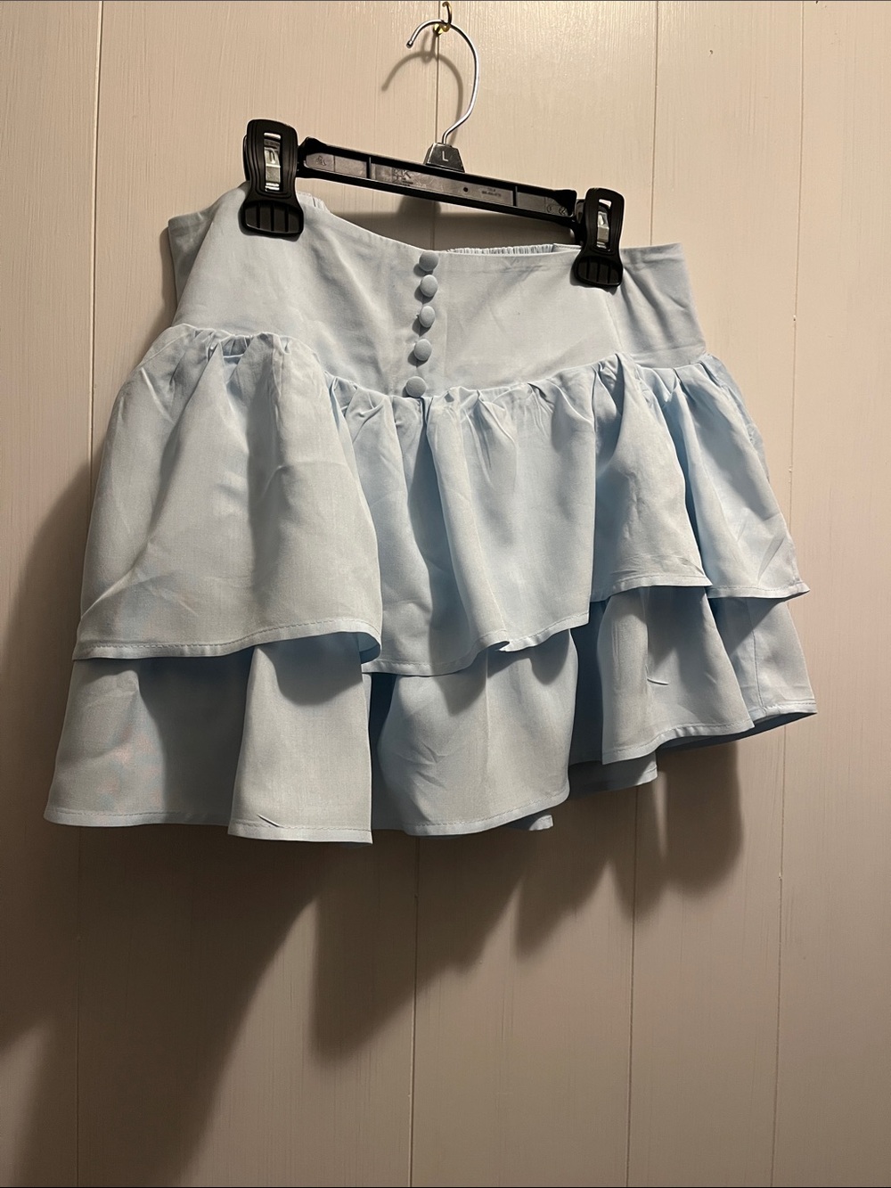 Lux Light Blue Tiered Ruffle Skater Skirt